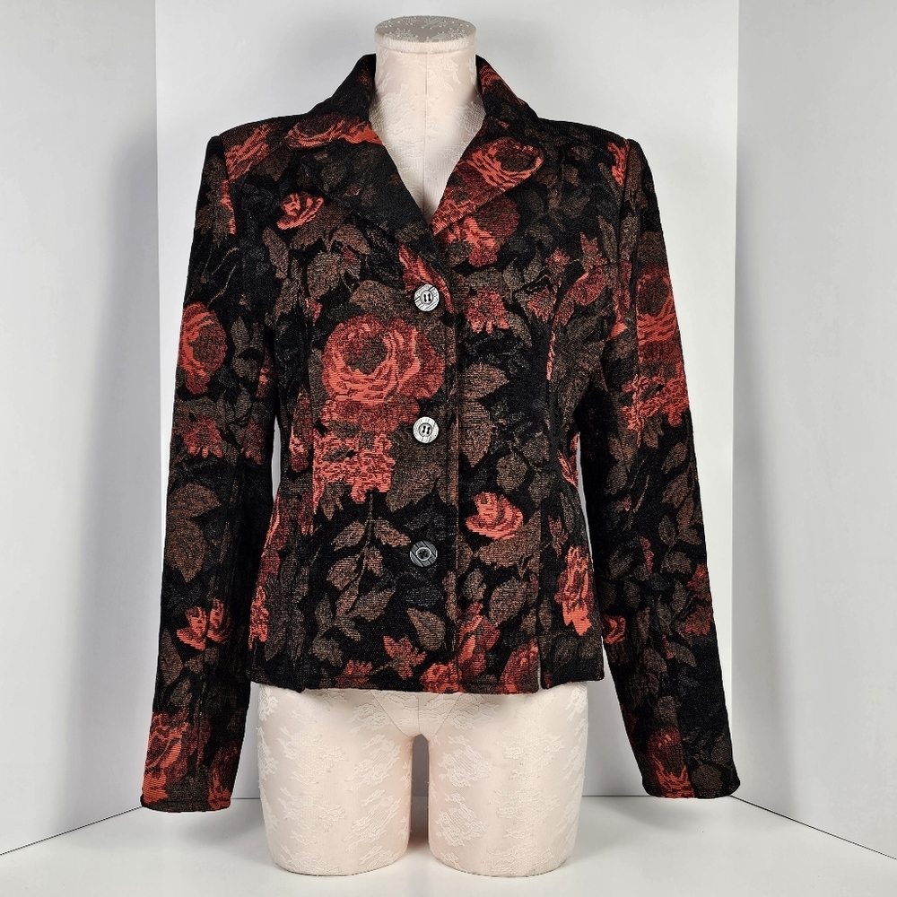 Moonlight Bay Floral Tapestry Blazer Jacket Women’s M Red Black Vintage Romantic
